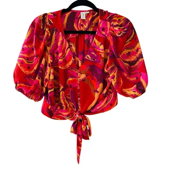 Joie Crop Bow Waist Button Up Top Size Medium - Picture 1 of 4